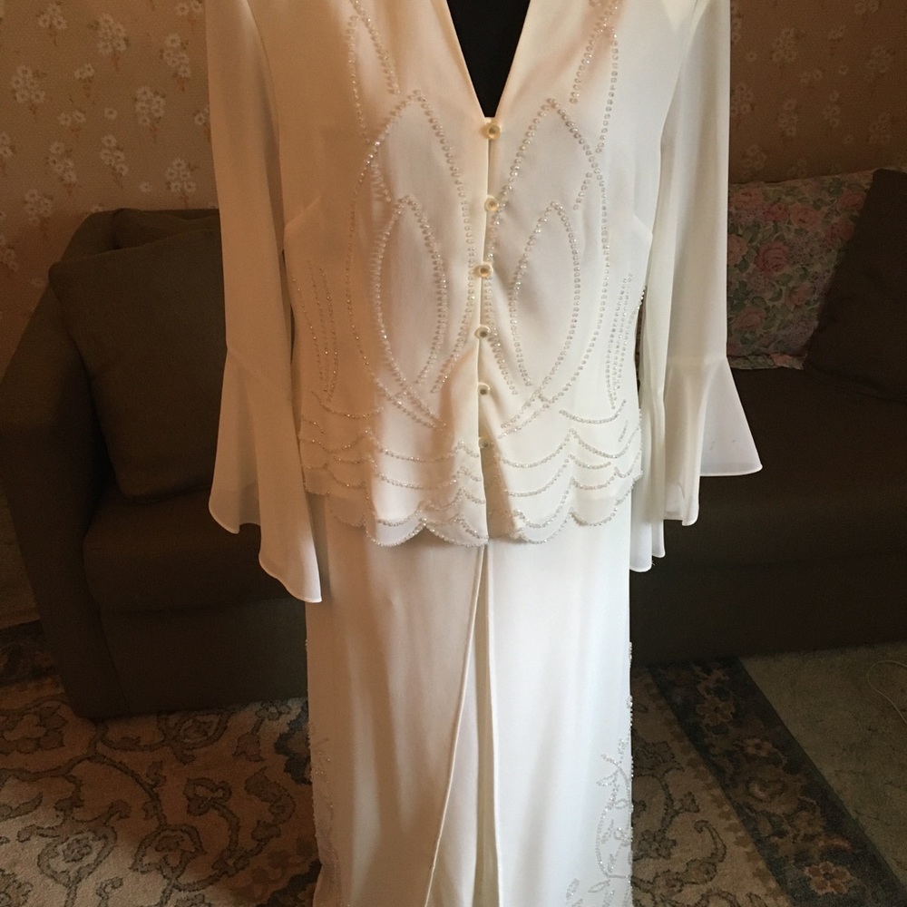 Ivory beaded pantsuit J. R. Nites by Caliendo.